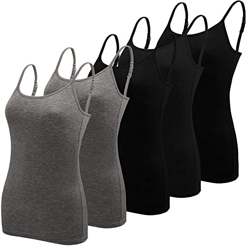 BQTQ 5 Stück Unterhemd Damen Spaghetti Top Spaghettiträger Basic Cami Tank Tops mit Verstellbarer Strap für Frauen