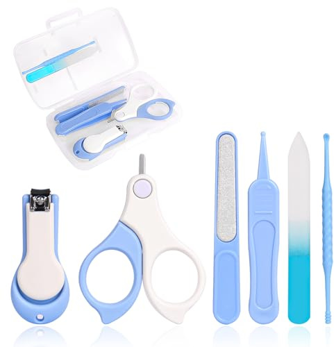 Vicloon Babypflege Set, 6-in-1 Baby Nagelpflegeset Neugeborene mit Baby Nagelknipser, Nagelschere, Nagelfeile*2, Pinzette, Ohrenreiniger und Box (Blau)
