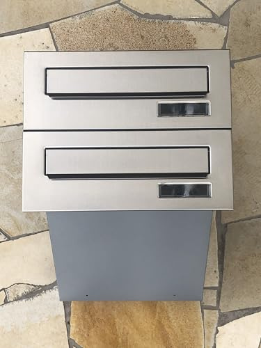 ALSTEN TECH 2-er Mauerdurchwurf Briefkasten Briefkastenanlage Edelstahl V2A | Silber, rostfreier Stahl, für Mehrfamilienhaus oder Büro, zum Einmauern für 2 Familienhaus Einbaubriefkasten