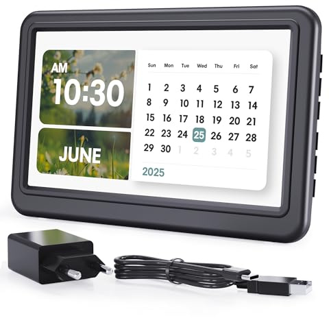 ROCAM Wecker Digital, Demenz Uhr Senioren, Digitale Uhr Tagesuhr mit Datum | 7 Zoll Digitaler Kalender Großes Display, 20 Alarmen&Erinnerung, Auto-DST, 12 Themen, 6 Sprachen, klare Anzeige von Wochentag