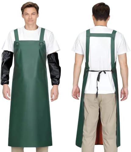Dwitkul Schürze Ölresistenz Arbeitsschürze Wasserdicht Fleischerschürze Metzgerschürze mit Ärmelschützer Ölbeständig PVC-Schürze für Geschirrspülen, Laborarbeit, Metzgerei, Hundepflege, Fischreinigung