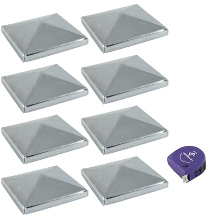 vasalat Pfostenkappe 10x10 cm - Pfosten Abdeckkappen - Pfostenabdeckung Stahl verzinkt - 8 Stück