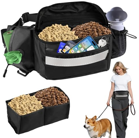 Leckerlitasche für Hunde Gassi Tasche - Wasserdichte Futterbeutel Hundetraining mit Kotbeutelspender Reflektorband, Leckerlibeutel für Hunde Verstellbare Snackbeutel Hund Futtertasche für Hundezubehör
