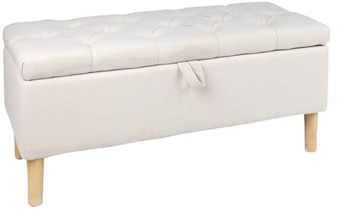 Truhenbank CASTLE - 100cm - beige - Strukturstoff Massivholz-Beine Stauraum | montiert geliefert, hohe Belastbarkeit, hoher Komfort, Ziersteppung, Landhausstil, Chesterfield Design