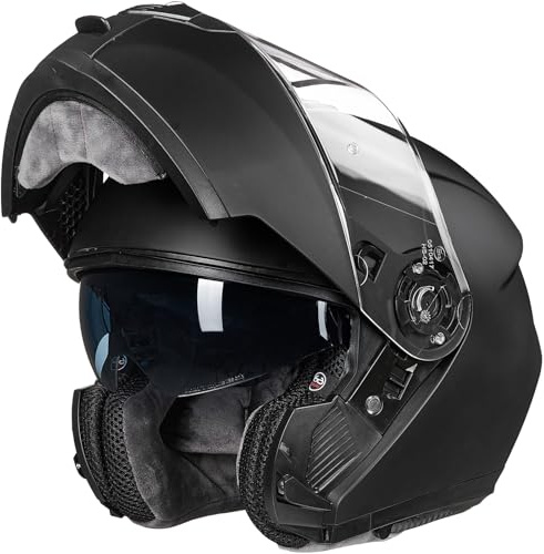 ILM Motorradhelm Klapphelm Integralhelm Doppelvisier ECE22.06 Modell 159,Mattes Schwarz,M