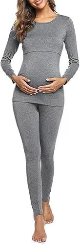 Generisch Damen Stillpyjama Damen Lang Zweiteiliger Schlafanzug Langarm Umstandsmode Winter Krankenhaus Hausanzug für Schwangerschaft