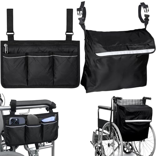 IIRC Rollstuhltasche Hinten, Rollstuhltasche Seitlich, Wasserdicht Tasche für Rollator, Rollstuhl Zubehör, Tasche für Rollator(2STK, Schwarz)