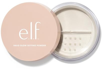 e.l.f. Halo Glow Setting Powder, seidig, verwischend, glättet, minimiert Poren und feine Linien, erzeugt einen weichen Fokus-Effekt, halbmattes Finish, Light