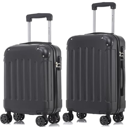 YONSLY Koffer Suitcase Set, Trolley Reisekoffer, Rollkoffer Handgepäck mit 4 Rollen 360°, Hartschalenreisekoffer, Zahlenschloss, Weicher Gummigriff (2er Set, S, M, Schwarz)