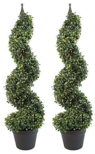 Leaf Künstlicher Buchsbaum-Turm, Formschnitt-Spirale, Metall, 90 cm hoch, Grün, LEAF-7004-PAIR