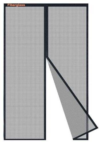Risareyi Fliegengitter Balkontür Magnet aus Fiberglas 130x240cm, Schwarz | UV Beständig, Verstärkt Moskitonetz Tür Insektenschutz Tür Ohne Bohren, Ideal für Haustür Terrassentür, Klettband 4cm Oben