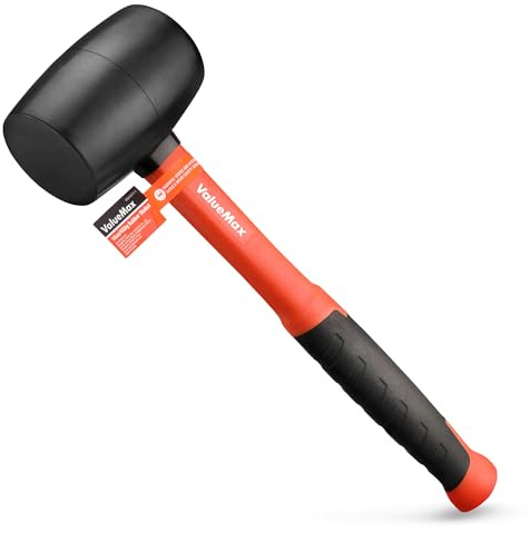 ValueMax Gummihammer 450g mit Fiberglasstiel, Schwarz | Gummikopf und Ergonomischer Griff, Schonhammer und Vollgummihammer für Bodenleger und Fliesen