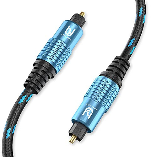 Ultra HDTV Premium Toslink Kabel - Optisches Audiokabel Digitalkabel mit Knickschutz Nylon-Mantel, Zugentlastung und Vollmetall Steckern mit Perfekter Passgenauigkeit (15 Meter)