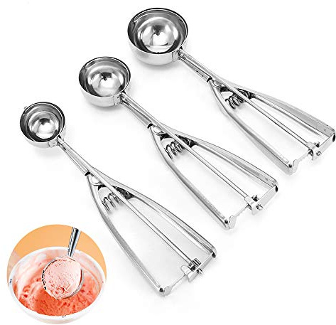 Eisportionierer Edelstahl, Keksportionierer Set 3 Stück Eisportionierer Edelstahl Eislöffel mit Auslöser für Eiscreme Plätzchen Kuchen Teig