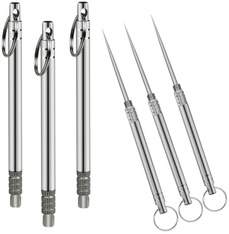 3 Stück tragbare Titan-Zahnstocher, Metalltasche, Zahnstocher, Edelstahl | wiederverwendbare Zahnstocher für Outdoor, Camping, Picknick, Reisen (Silber)