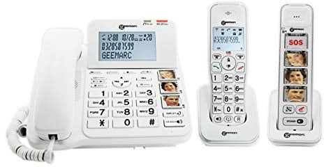Geemarc Senior Pack - Verstärktes Festnetztelefon und zusätzliche Mobilteile mit Anrufbeantworter und großen, anpassbaren Fototasten für Senioren - Geringer bis mittlerer Hörverlust - Version DE
