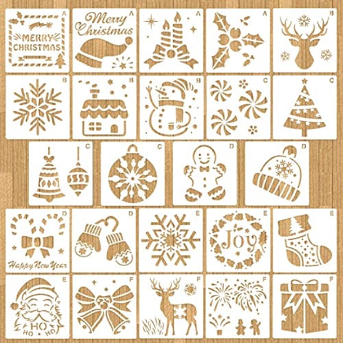 HOWAF Weihnachts schablonen Set, 24 Stück Kunststoff Zeichenschablonen Malschablonen, Schablonen Wiederverwendbar für Scrapbooking Fotoalbum, DIY Geschenkkarten, Geschenke Weihnachten Kinder