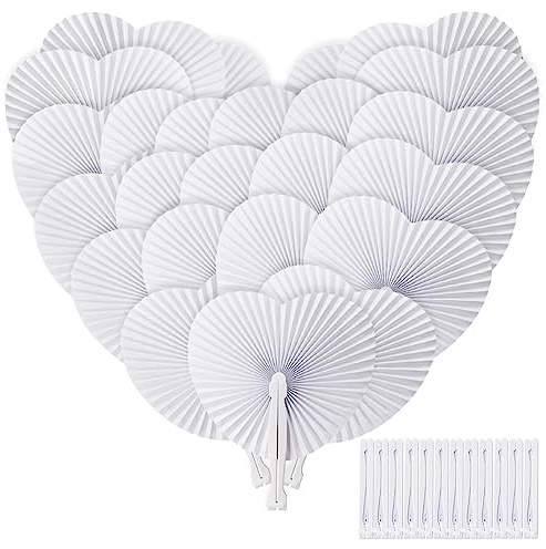 ZOOI Fächer Hochzeit 36 Pack Handfächer Hochzeitsdeko Fächer Weiß Handfächer Papierfächer Hochzeit Deko, Faltfächer Fecher Damen Hochzeit Gäste für Party, Wedding, Fotografie, Wand Dekoration