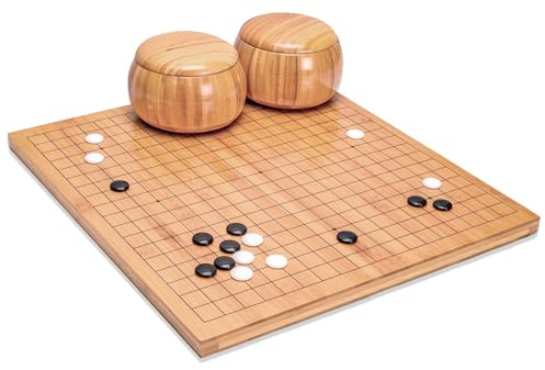 Oasis: Wendbares 19x19 / 13x13 Bambus GO-Spiel-Set mit 2-cm Bambusbrett, edlen Bambusbehältern und Mono-konvexen Steinen aus Kunstharz - klassisches Strategie Brettspiel. Perfektes Ostergeschenk.
