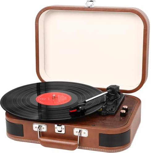 Plattenspieler Koffer mit Lautsprecher & Bluetooth 5.4 | 3 Geschwindigkeiten (33/45/78 U/min) • Tragbarer Schallplattenspieler • Vinyl-zu-MP3 Konverter • Retro Design Braun