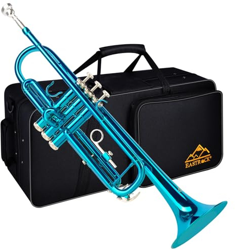 EASTROCK Trompete BB Standard Trompete Kit mit Tragetasche, Handschuhe, 7C Trompete Mundstück,Tuning Rod, Trompeten für Anfänger und Schüler(Lake Blue)