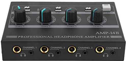 Kopfhörerverstärker 4 Kanal Ferrolegierung Kopfhörer Splitter Verstärker Mono/Stereo Monitor Set AMP-i4Ⅱ mit Rutschfester Matte auf der Unterseite (100-240V)(EU Plug)