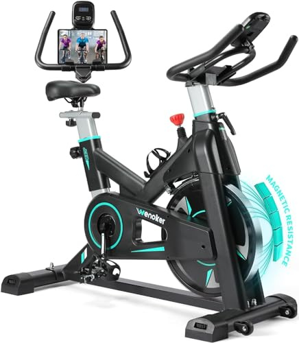 [2026 Aktualisierte]WENOKER Heimtrainer,Magnetwiderstand Stationäres Fahrrad für Zuhause,Indoor Bike mit Flüsterleise,Schweres Schwungrad und Verbesserter LCD-Monitor Blau
