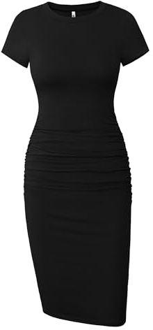Missufe Women's Short Sleeve Ruched Casual Sundress Midi Bodycon T Shirt Dress