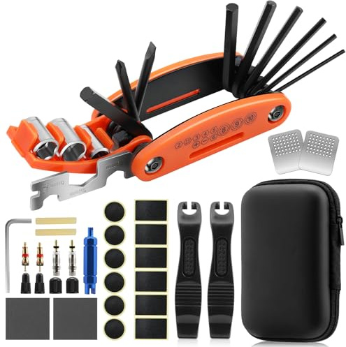 Kapsuen Fahrrad Reparatur Set - 16-in-1 Multitool Werkzeug, Fahrrad Werkzeugset mit Reifenflickzeug für Mountainbike Rennrad