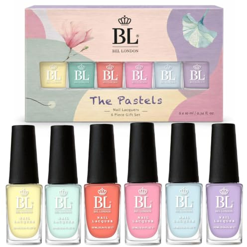BEL London The Pastels - Pastell Nagellack Set - Ungiftig, Umweltfreundlich und Schnelltrocknender Pastellfarben Nagellack-Set Ohne UV Licht für farbintensive Fingernägel, 6 Farben