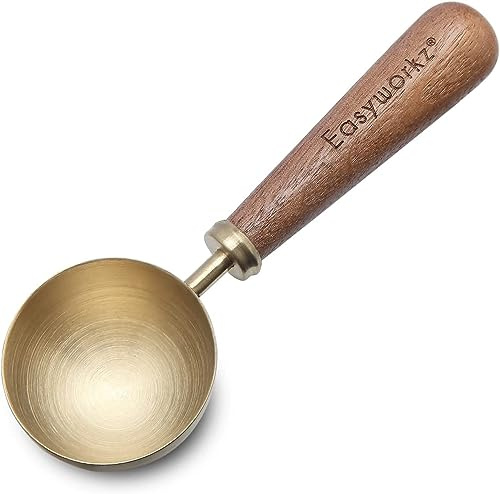 Easyworkz Retro Kaffeelöffel aus Edelstahl mit schwarzem Walnuss-Griff 10 g, Messlöffel, für Kaffeebohnen oder Tee, Gebürstetes Gold