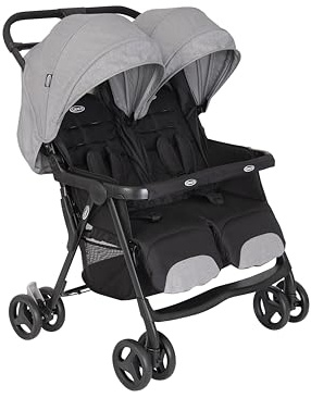 Graco DuoRider™ Doppel-Kinderwagen, Geschwisterwagen, ab Geburt bis ca. 3 Jahre (15 kg), leicht, schnell zusammenklappbar, freistehend, großer Staukorb, inkl. Regenverdeck, grau, Steeple Gray