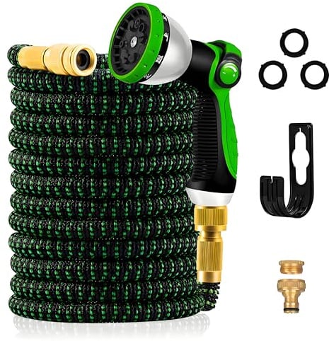 Yofidra Flexibler Gartenschlauch 30m, Strapazierfähiger 3 lagiger Latex Wasserschlauch 3/4 Zoll und 1/2 Zoll Metallanschlüsse, 3450D-Gewebe, knickfrei, Garden Hose Schlauch mit 10-Funktions-Spray