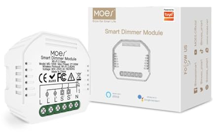 MOES Wlan Mini Smart Alexa Dimmer Lichtschalter 2 Gang Relais Modul, WiFi Funk Schalter LED Unterputz Kompatibel mit Smart Life Tuya App Fernbedienung, Amazon Alexa Google Home, Nur 2,4GHz Netzwerk