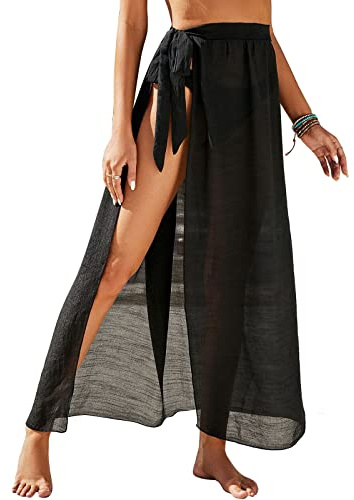 Damen Sarong Pareo für Strandurlaub, Lange Strandkleid Sommer Bikini Cover Up Chiffon Badeanzug Wickelrock Strand Rock Frauen Mädchen Side Strappy Sarong Strandrock Strand Wear Cover