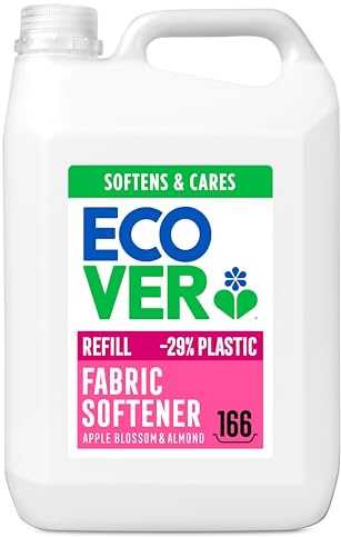 Ecover Weichspüler Nachfüllpack, sorgt für weiche und geschmeidige Wäsche, Apfelblüten- und Mandelduft, 166 Wäschen, 1 x 5L