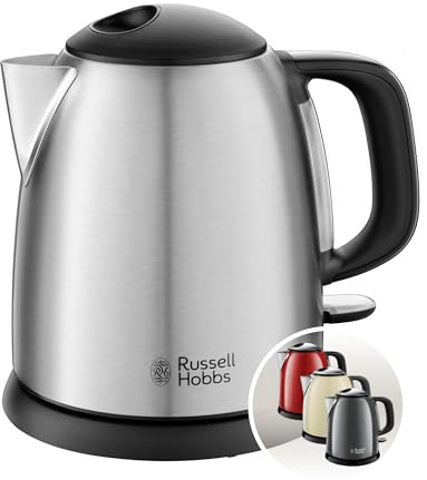 Russell Hobbs Wasserkocher, 1,0 l, Edelstahl Gebürstet, 2400 Watt | Adventure, Schnellkochfunktion für 1–3 Tassen, Herausnehmbarer Kalkfilter, Außenliegende Wasserstandsanzeige