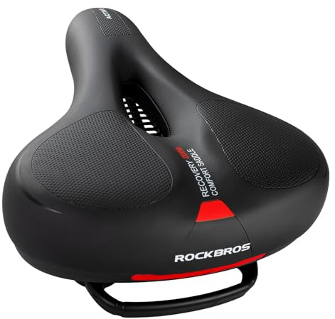 ROCKBROS Fahrradsattel Bequem Gelsattel Herren Damen Ergonomischer Breiter Fahrradsitz Weich Memory Foam MTB Rennrad 26 * 22cm Atmungsaktiv Wasserdicht,Schwarz Rot