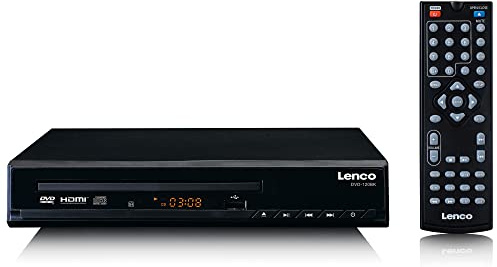 Lenco DVD-120 DVD-Player - HDMI und SCART Anschluss - USB Wiedergabe - MP3,MPG,MPEG4,AVI - Audio und Video Out - Fernbedienung -Schwarz, DVD-120BK, Kompakt