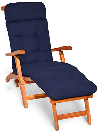 Beautissu Bequeme Liegenauflage Deckchair & Sonnenliegen 200x50cm Flair DC – 8cm Dicke Polsterung Gartenliege Auflage Sonnenliege Liegestuhl Polster mit Schaumflockenfüllung Gartenmöbel Blau