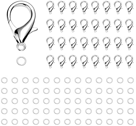 CORTNEY 250 Stück Edelstahl Biegeringe mit 100 Stück 12mm Karabinerverschlüssen, Halskettenverschlüsse, Schmuckarmband, Verbindungsstücke für DIY Handwerk Armband Anhänger Schmuck Ohrringe Herstellung