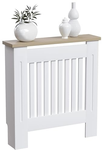 Vida Designs Arlington Heizkörperabdeckung Weiß - Klein - Modern Shaker Style Vertical Slat Design for Optimal Heat Circulation - H83.3xW78xD19cm - Lackiertes MDF-Möbel with Wood Top Shelf