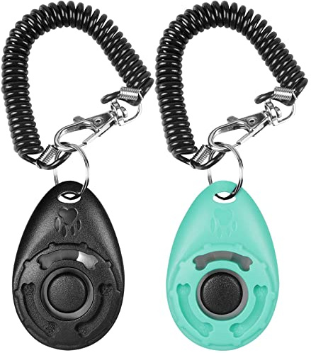 Diyife Hunde Clicker, Trainings-Clicker mit Elastischem Handschlaufe, Klicker mit Großem Knopf, Hundeerziehung und Hundetraining, für Hund, Katze, Pferd (2 Stück, Schwarz + Cyan)