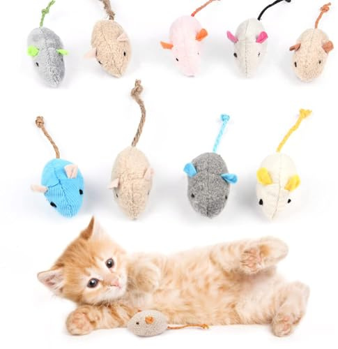 Adiwo Katzenspielzeug Maus, 9 Stück Plüsch Maus mit Katzenminze, Interaktives Katzenspielzeug für Katzen und Kätzchen, Ideal für kleine Rassen