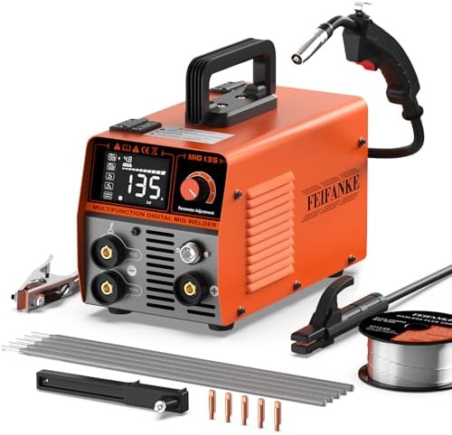 FEIFANKE MIG135 Fülldraht Schweißgerät Ohne Gas 135A 230V Synergie Elektroden Schweißgerät 3 in 1 MIG/ARC/Lift TIG IGBT Inverter Schweissgerät Mit 1.0mm Draht,MIG Schweißpistole