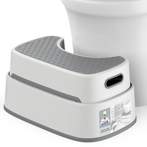 MR.SIGA Toilettenhocker für Erwachsene, strapazierfähiger Badezimmerhocker, rutschfeste Toilettenstufe für das Badezimmer, Trittleiter für Kleinkinder, Cremefarben & Dunkelgrau