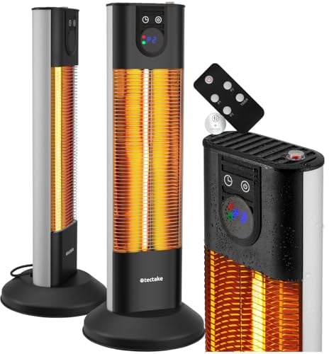 tectake® infrarot Heizstrahler mit Kippschutz und Timer für Innen und Outdoor, Heizlüfter elektrisch für Bad, Infrarotheizung Terrasse, elektro Wärmestrahler Camping, Infrarotstrahler, 1500W