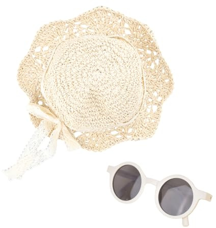 Anseom Mädchen Sonnenhut mit Sonnenbrille Sommer Kinder Stroh Hüte Baby Mädchen Strohhut mit Bogen Faltbar Strand Sonnenschutz Hüte für den Urlaub Reise Outdoor-Aktivitäten 2-6 Jahre
