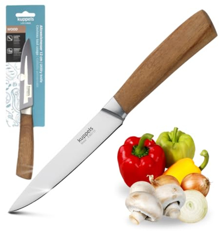 Kuppels WOOD Allzweckmesser 12 cm Klinge, Extrem scharfes Küchenmesser klein aus Chrom Vanadium Stahl mit Akazienholzgriff, Universalmesser Küche für Obst, Gemüse & Fleisch