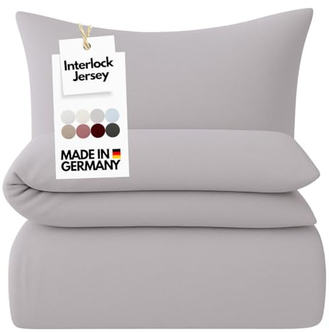 Carpe Sonno Interlock Jersey Bettwäsche 135x200 [Made in Germany] 100% feinste Baumwolle | Luxus Bettwäsche Jersey 135 x 200 | Bettbezug mit Reißverschluss für das ganze Jahr - Grau